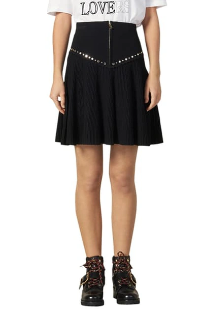 Sandro Oria Pleated & Studded A-line Skirt In Black