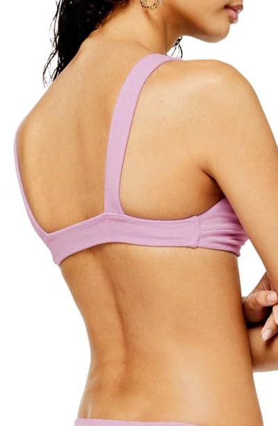 Topshop Velour Bikini Top In Lilac