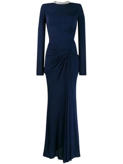 Alexander Mcqueen Long Embellished Viscose Jersey Dress In Blue