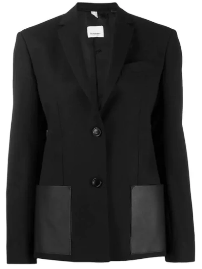 Burberry Narbeth Leather-trimmed Wool Blazer In Black