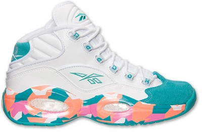 Pre-owned Reebok  Question Mid White Noise In White/solid Teal/fluorange
