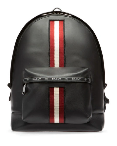 Bally Men's Leather Trainspotting-stripe Backpack In Black