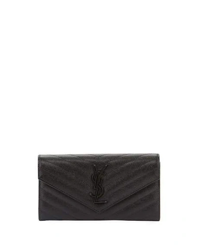Saint Laurent Ysl Monogram Large Flap Wallet In Grained Leather In Black