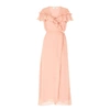 PAISIE Polka Dot Maxi Wrap Dress With Ruffle Details In Coral & White
