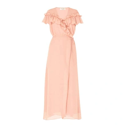 Paisie Polka Dot Maxi Wrap Dress With Ruffle Details In Coral And White