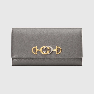 Gucci Zumi Grainy Leather Continental Wallet In Grey