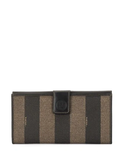 Pre-owned Fendi Striped Pattern Wallet In Black