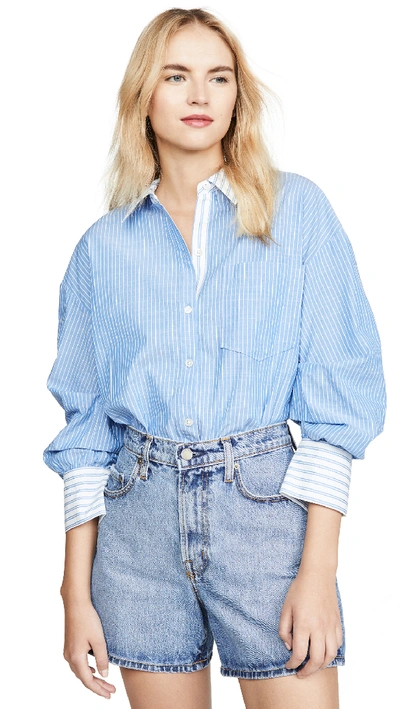 Joie Drusilla Striped High/low Shirt In French Chambray