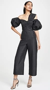 Self-portrait Asymmetrical Neck Taffeta Crop Jumpsuit In Black