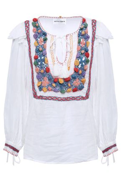 Antik Batik Woman Lovi Crochet-paneled Cotton-gauze Blouse White