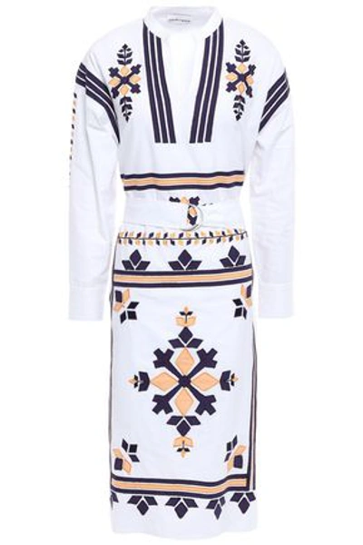 Antik Batik Anika Belted Embroidered Cotton-poplin Dress In White