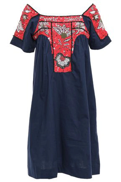Antik Batik Chacha Embellished Cotton-poplin Dress In Navy