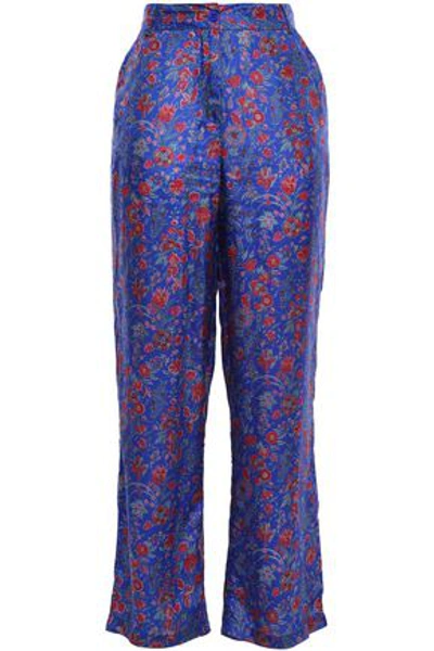 Antik Batik Woman Floral-print Silk Crepe De Chine Straight-leg Pants Cobalt Blue