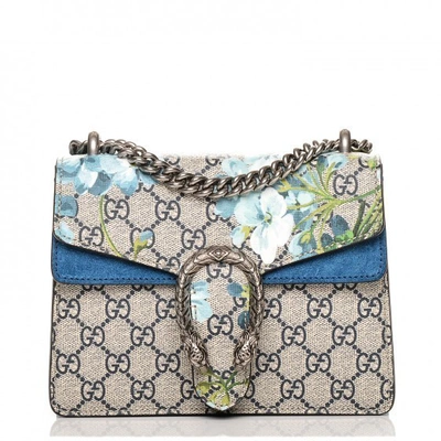 Pre-owned Gucci  Dionysus Shoulder Bag Gg Supreme Blooms Mini Blue