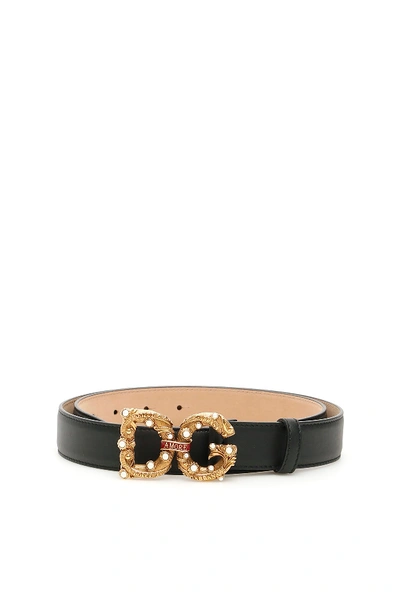 Dolce & Gabbana Amore Logo Buckle Leather Belt In Black