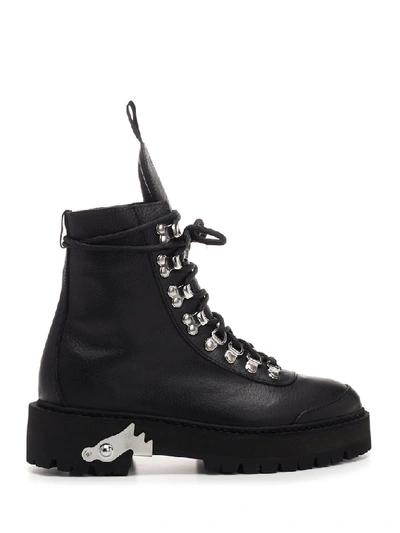 Off-white Leather Hiking Boots - 黑色 In Black