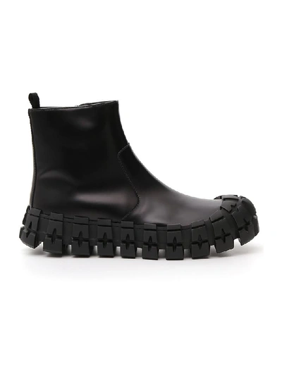 Prada Deconstructed Chunky Leather Boots In Black