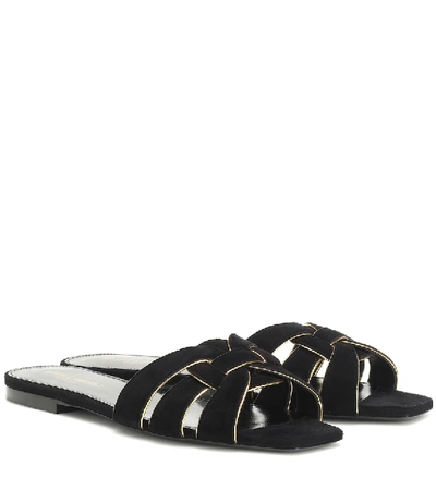 Saint Laurent Nu Pieds Suede And Leather Slides In Black