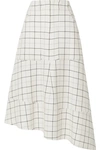 TIBI ASYMMETRIC CHECKED WOVEN MIDI SKIRT