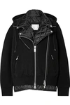 SACAI HOODED QUILTED SHELL-PANELED COTTON-BLEND JERSEY BIKER JACKET