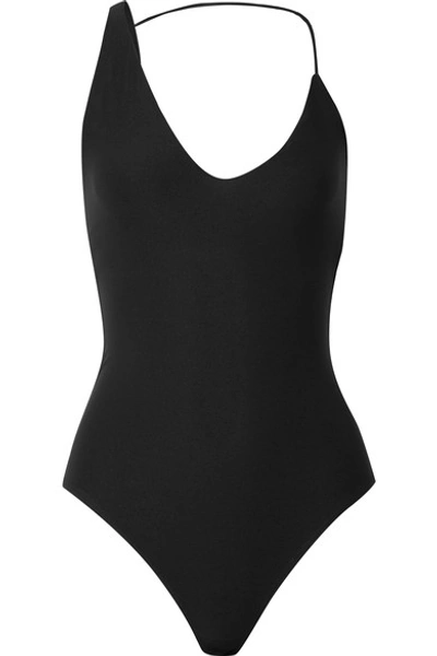 Alix Bijou Asymmetric Stretch-jersey Thong Bodysuit In Black