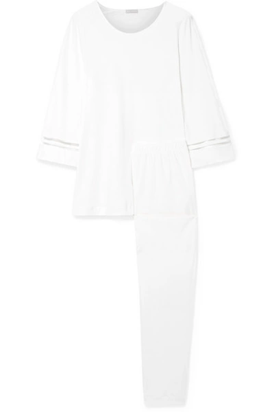 Hanro Ilona Lattice-trimmed Mercerized Cotton-jersey Pajama Set In White