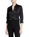L Agence Aoki Three-quarter Sleeve Silk Blouse In Black