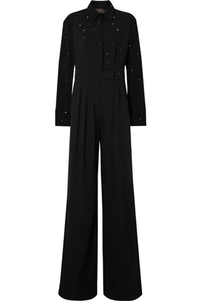 Max Mara Parana Crystal-embellished Silk-georgette And Crepe Jumpsuit In Black