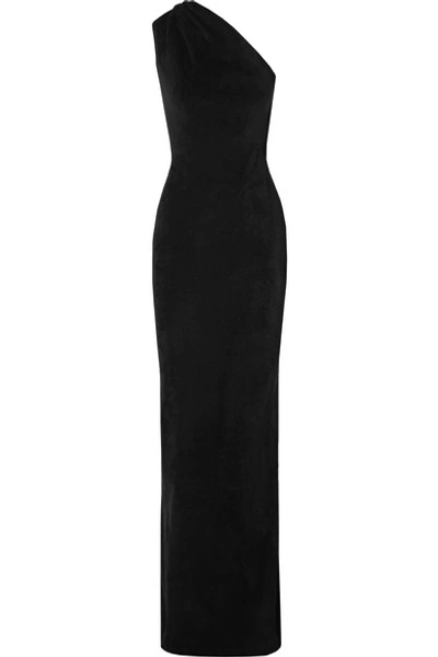 Brandon Maxwell Knotted One-shoulder Cady Dress In Black