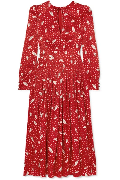 Alessandra Rich Printed Silk Crepe De Chine Midi Dress In Red