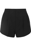 Saint Laurent Belted Pleated Grain De Poudre Wool Shorts In Black