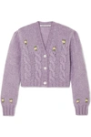 ALESSANDRA RICH CROPPED EMBROIDERED CABLE-KNIT ALPACA-BLEND CARDIGAN