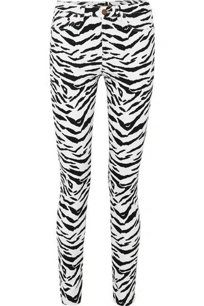 Saint Laurent Zebra-print Mid-rise Skinny Jeans In White,black