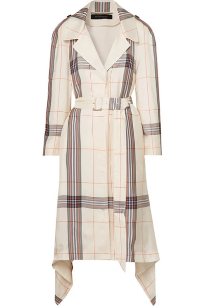 Roland Mouret Victor Draped Checked Crepe De Chine Trench Coat In Ivory