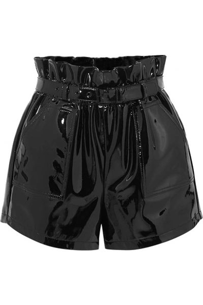 Saint Laurent High-rise Belted Ruffle Leather Shorts In Black