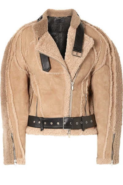 Peter Do Leather-trimmed Shearling Biker Jacket In Beige | ModeSens