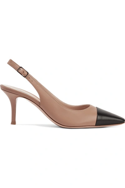 Gianvito Rossi Lucy 70 Two-tone Leather Slingback Pumps In Taupe