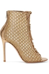 GIANVITO ROSSI 105 LACE-UP LUREX, MESH AND METALLIC LEATHER ANKLE BOOTS