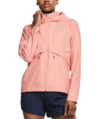 Nike Essential Packable Hooded Running Jacket In Pink Quartz/silver