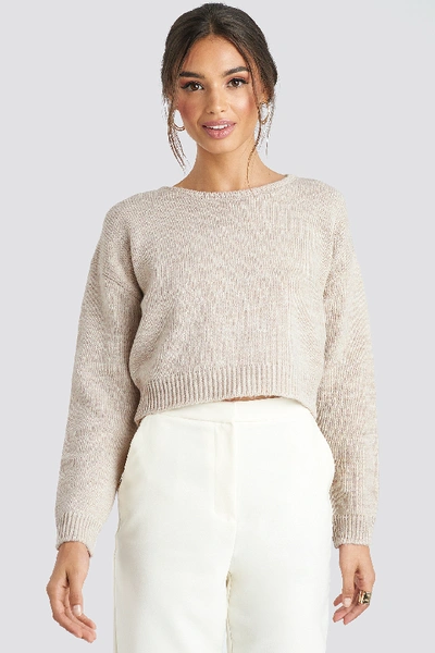 Na-kd Cropped Round Neck Knitted Sweater - Beige