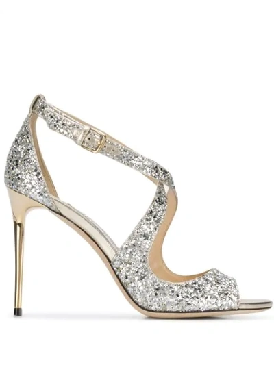 Jimmy Choo 100mm Emily Glittered Sandals In Silver