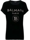 BALMAIN BALMAIN VELVET GLITTER LOGO T-SHIRT - BLACK