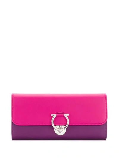 Ferragamo Two-tone Gancio Lock Wallet In Purple
