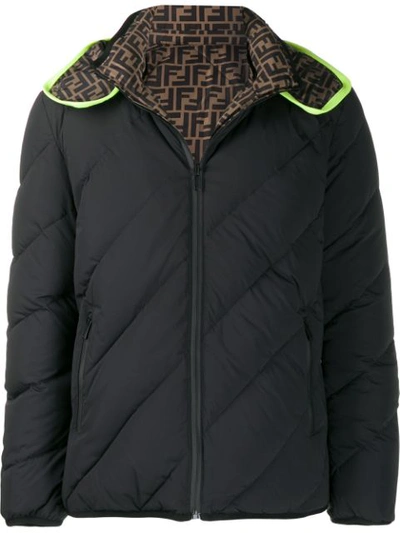 Fendi Reversible Ff & Quilted Down Puffer Jacket In Black