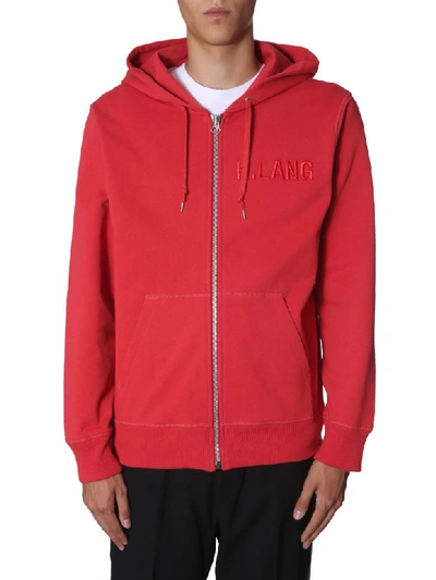 Helmut Lang Logo-embroidered Cotton Hooded Sweatshirt In Red