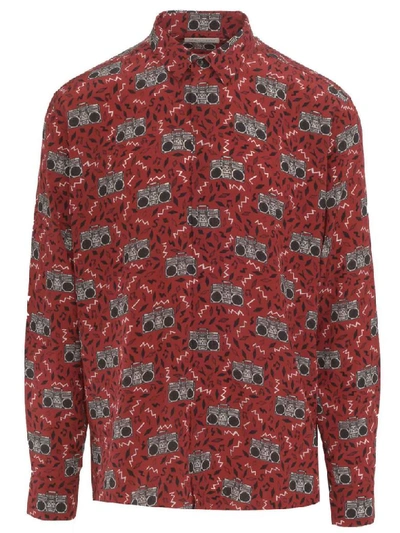 Saint Laurent Geometric-print Regular-fit Silk-crepe Shirt In Red,black