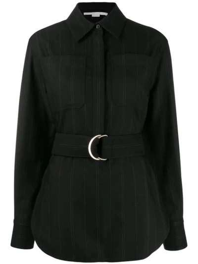 Stella Mccartney Striped Belted Shirt In Black