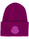 Moncler Cyclamen-colored Beanie With Logo Patch In 610 Puple