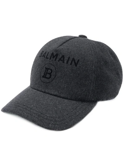 Balmain Wool Logo Baseball Cap In Grey