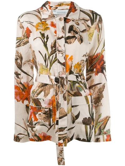 Off-white Floral-print Pyjama Style Top In Neutrals